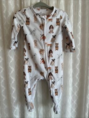 #907 Caden Lane White Footed One-Piece with Puppy Print